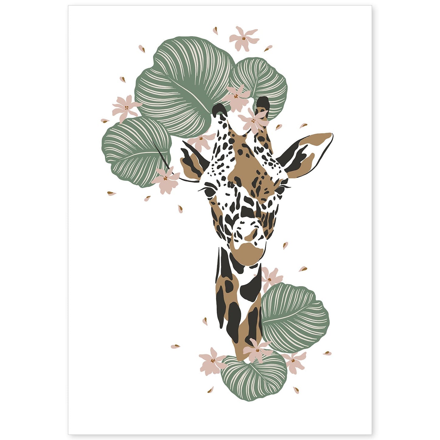 Poster de Cara Jirafa. Lámina de animal de la jungla con flores y vegetación.-Artwork-Nacnic-A4-Sin marco-Nacnic Estudio SL