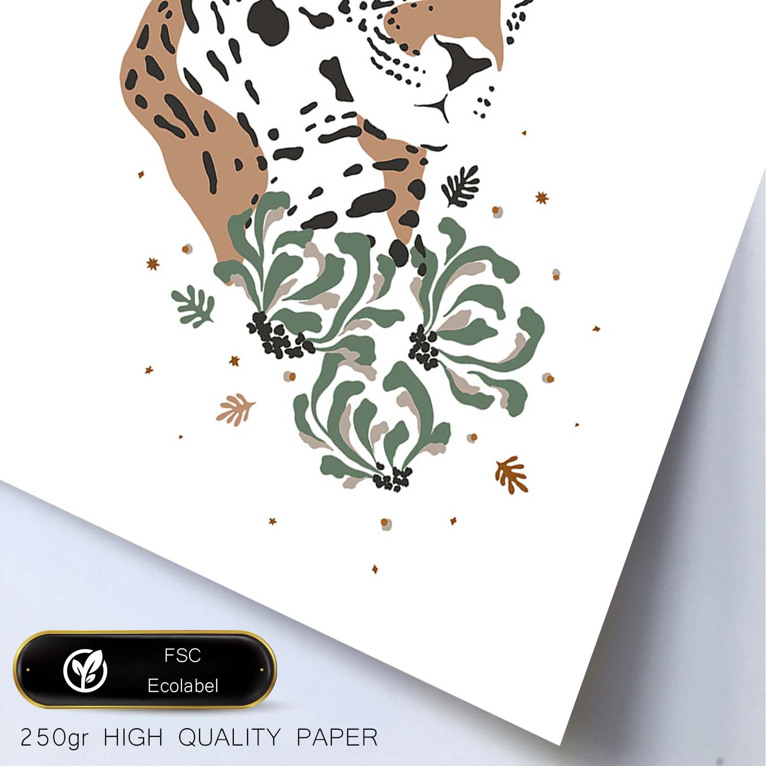 Poster de Cara Leopardo. Lámina de animal de la jungla con flores y vegetación.-Artwork-Nacnic-Nacnic Estudio SL