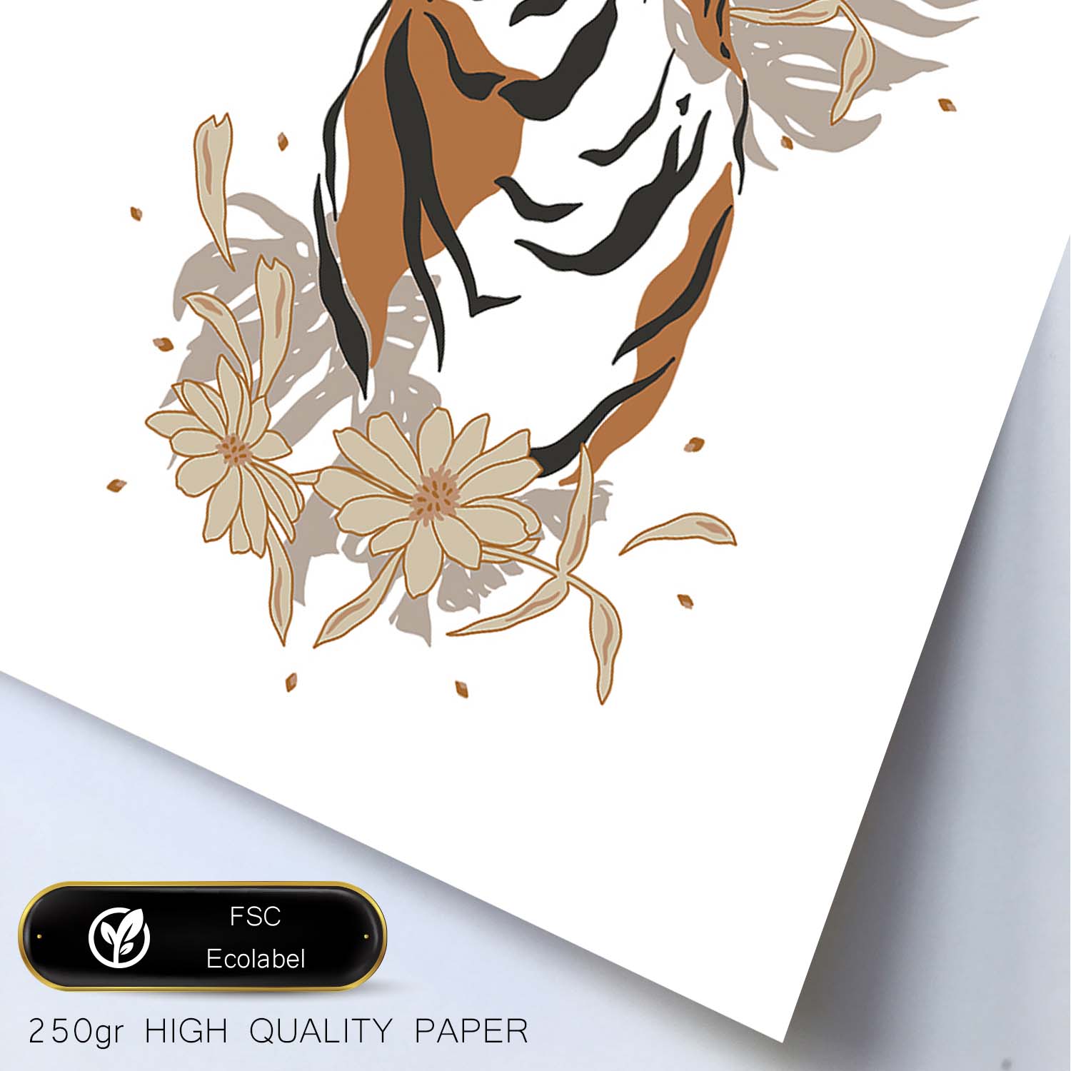 Poster de Cara Tigre. Lámina de animal de la jungla con flores y vegetación.-Artwork-Nacnic-Nacnic Estudio SL