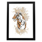 Poster de Cara Tigre. Lámina de animal de la jungla con flores y vegetación.-Artwork-Nacnic-A3-Marco Negro-Nacnic Estudio SL