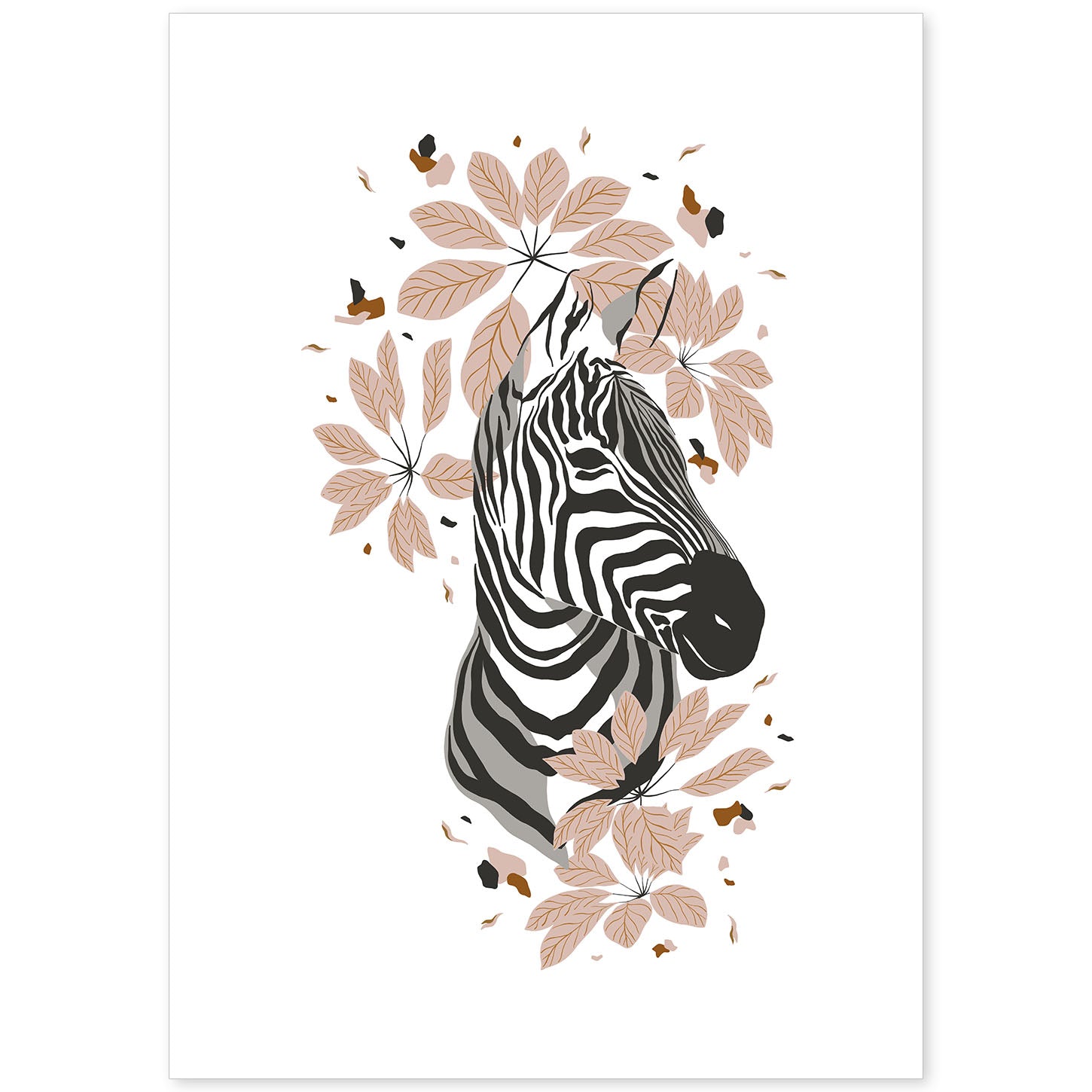 Poster de Cara Zebra. Lámina de animal de la jungla con flores y vegetación.-Artwork-Nacnic-A4-Sin marco-Nacnic Estudio SL