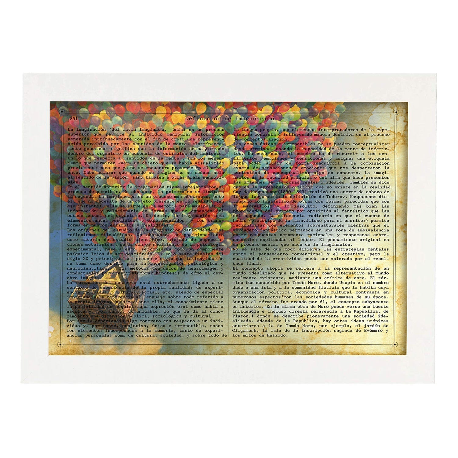 Poster de Casa voladora. Láminas de globos aeroestáticos. Diseño con imágenes de globos.-Artwork-Nacnic-A4-Marco Blanco-Nacnic Estudio SL