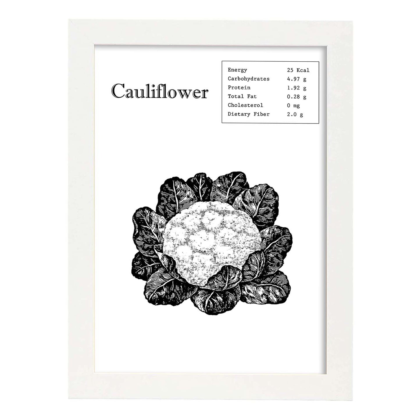 Poster de Cauliflower. Láminas de frutas y verduras en inglés.-Artwork-Nacnic-A3-Marco Blanco-Nacnic Estudio SL