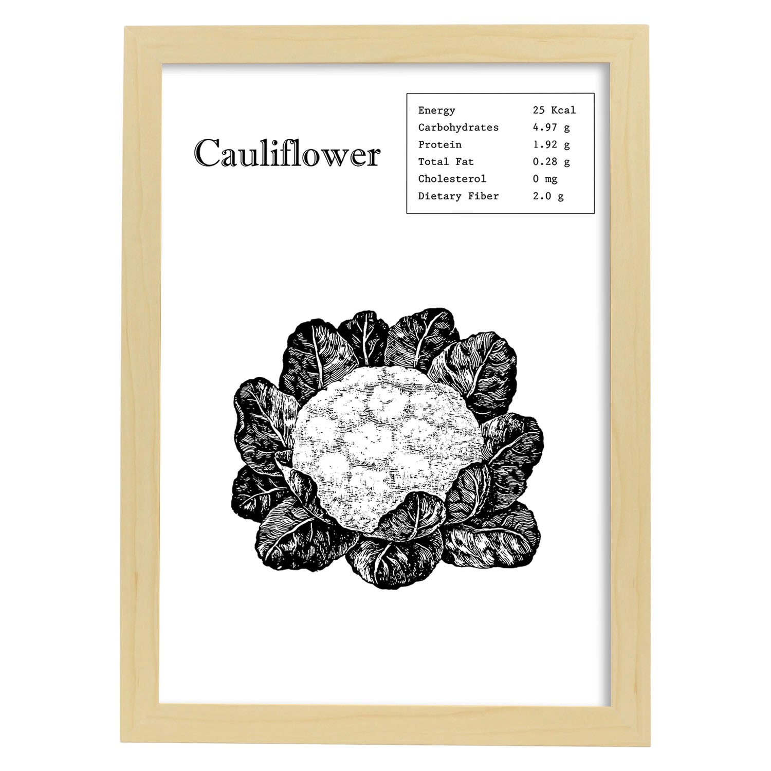 Poster de Cauliflower. Láminas de frutas y verduras en inglés.-Artwork-Nacnic-A3-Marco Madera clara-Nacnic Estudio SL