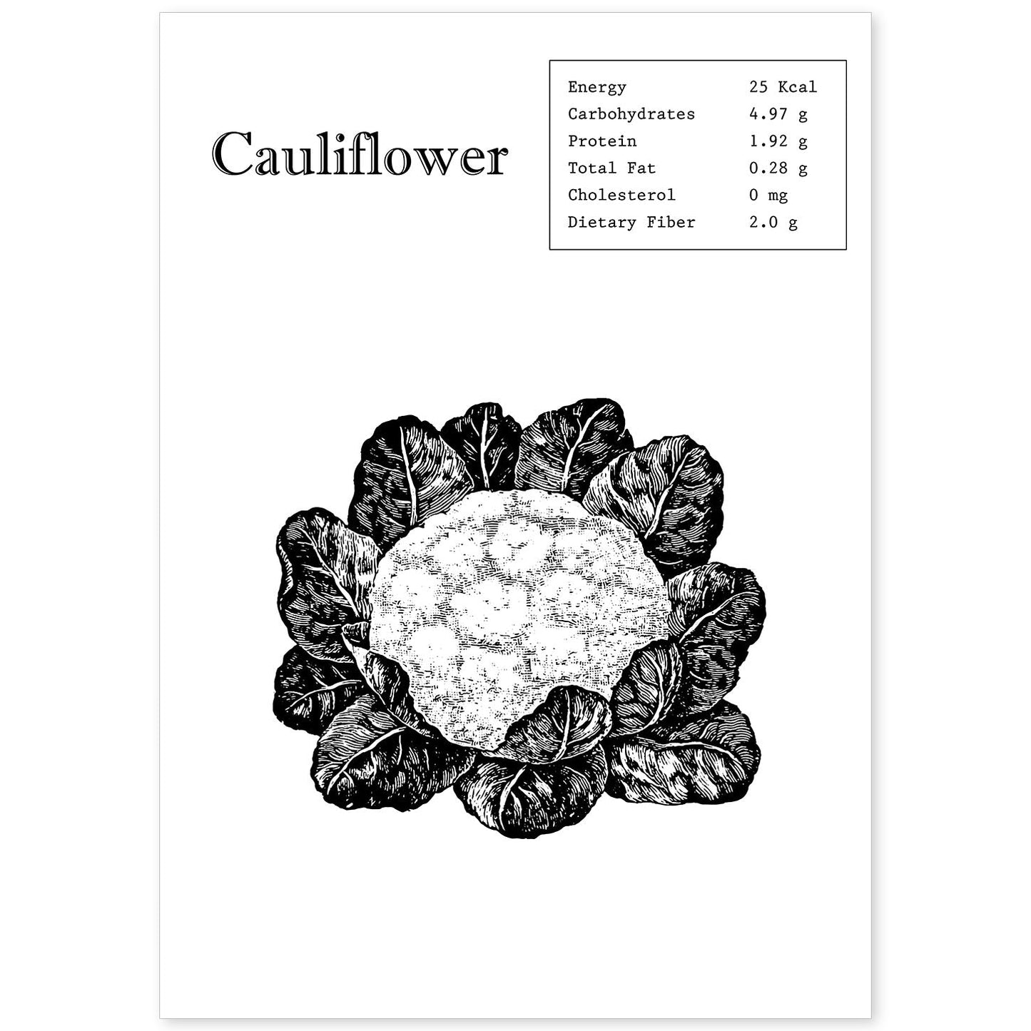 Poster de Cauliflower. Láminas de frutas y verduras en inglés.-Artwork-Nacnic-A4-Sin marco-Nacnic Estudio SL