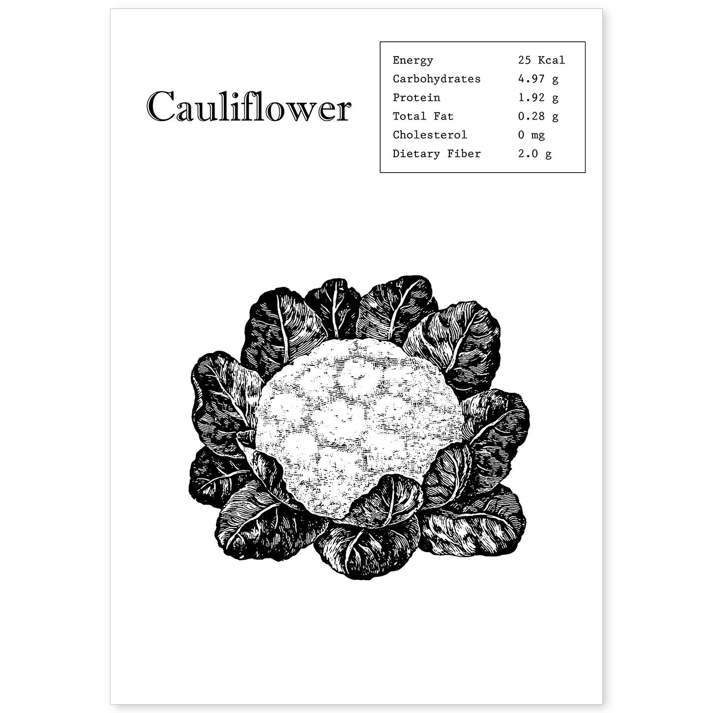 Poster de Cauliflower. Láminas de frutas y verduras en inglés.-Artwork-Nacnic-A4-Sin marco-Nacnic Estudio SL