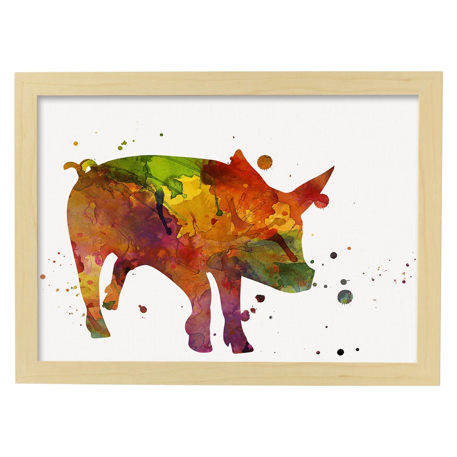 Poster de Cerdo estilo acuarela. Láminas de animales con estilo acuarela-Artwork-Nacnic-A3-Marco Madera clara-Nacnic Estudio SL