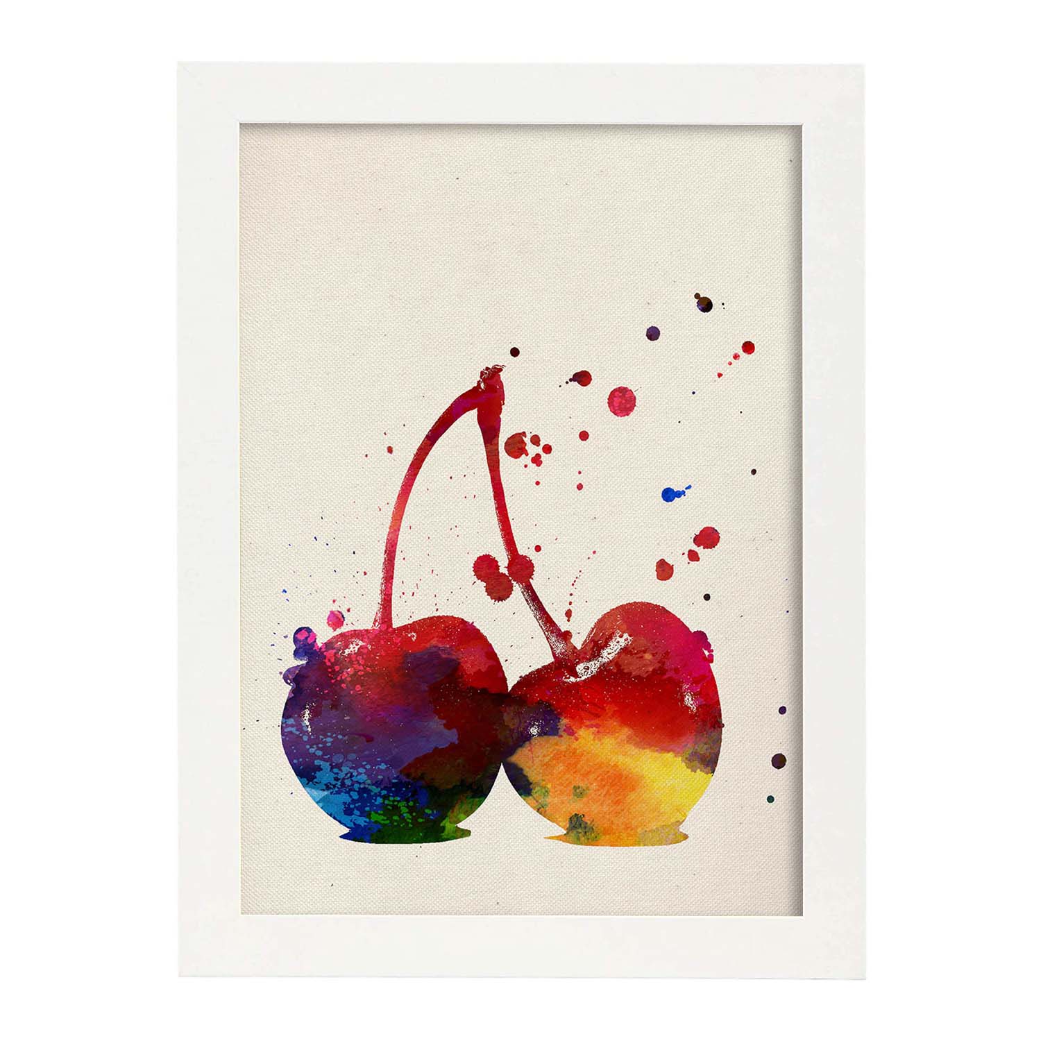 Poster de Cerezas con diseño acuarela. Mix de láminas con estilo acuarela-Artwork-Nacnic-A3-Marco Blanco-Nacnic Estudio SL
