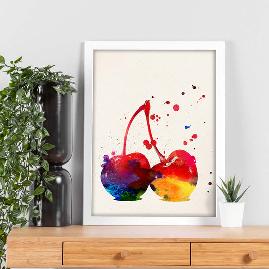 Poster de Cerezas con diseño acuarela. Mix de láminas con estilo acuarela-Artwork-Nacnic-Nacnic Estudio SL