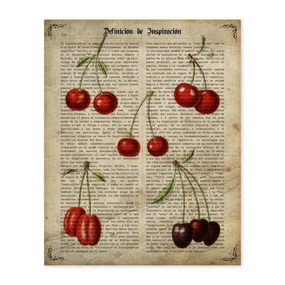 Poster de Cerezas. Láminas de frutas y verduras con definiciones. Ilustraciones de alimentacion vegetariana.-Artwork-Nacnic-A4-Sin marco-Nacnic Estudio SL