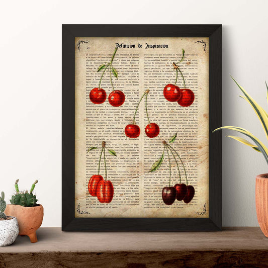 Poster de Cerezas. Láminas de frutas y verduras con definiciones. Ilustraciones de alimentacion vegetariana.-Artwork-Nacnic-Nacnic Estudio SL