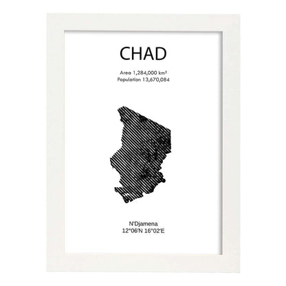 Poster de Chad. Láminas de paises y continentes del mundo.-Artwork-Nacnic-A4-Marco Blanco-Nacnic Estudio SL
