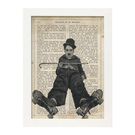 Poster de Charles Chaplin patinando. Láminas de personajes importantes. Posters de músicos, actores, inventores, exploradores, ...-Artwork-Nacnic-A4-Marco Blanco-Nacnic Estudio SL