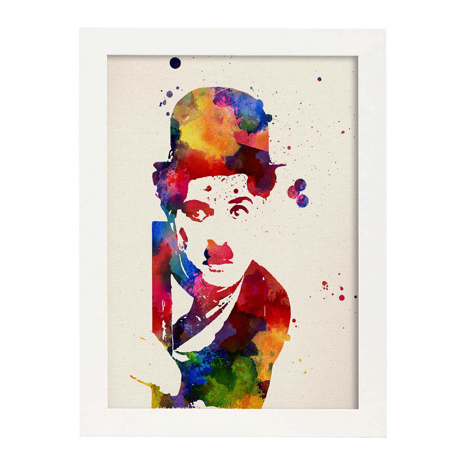 Poster de Charlie Chaplin con diseño acuarela. Mix de láminas con estilo acuarela-Artwork-Nacnic-A3-Marco Blanco-Nacnic Estudio SL