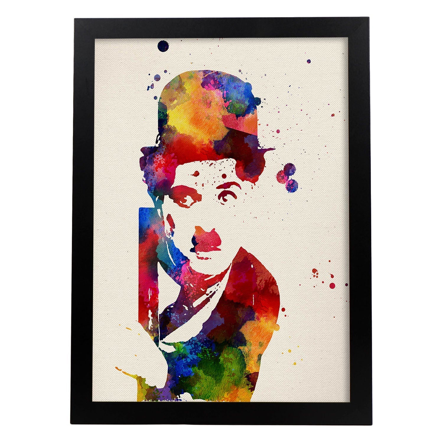Poster de Charlie Chaplin con diseño acuarela. Mix de láminas con estilo acuarela-Artwork-Nacnic-A3-Marco Negro-Nacnic Estudio SL