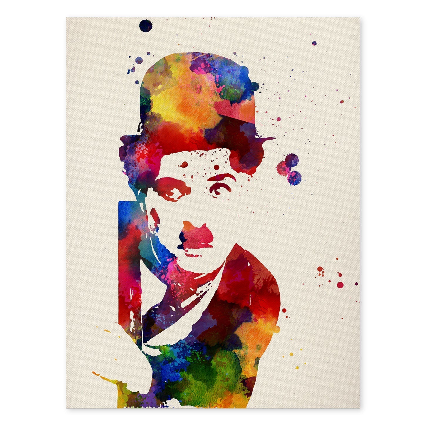 Poster de Charlie Chaplin con diseño acuarela. Mix de láminas con estilo acuarela-Artwork-Nacnic-A4-Sin marco-Nacnic Estudio SL