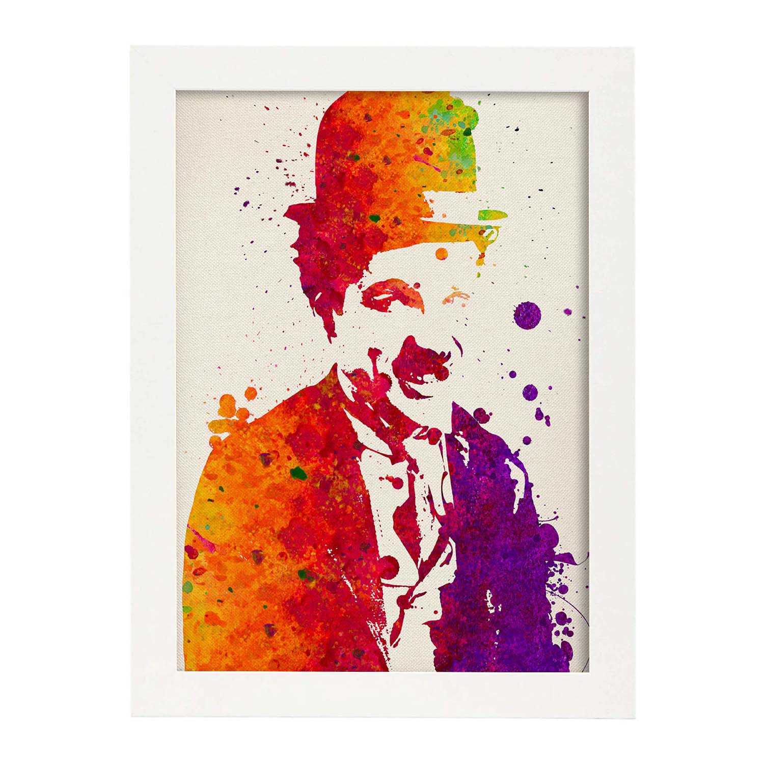 Poster de Charlie Chaplin sonriendo con diseño acuarela. Mix de láminas con estilo acuarela-Artwork-Nacnic-A3-Marco Blanco-Nacnic Estudio SL