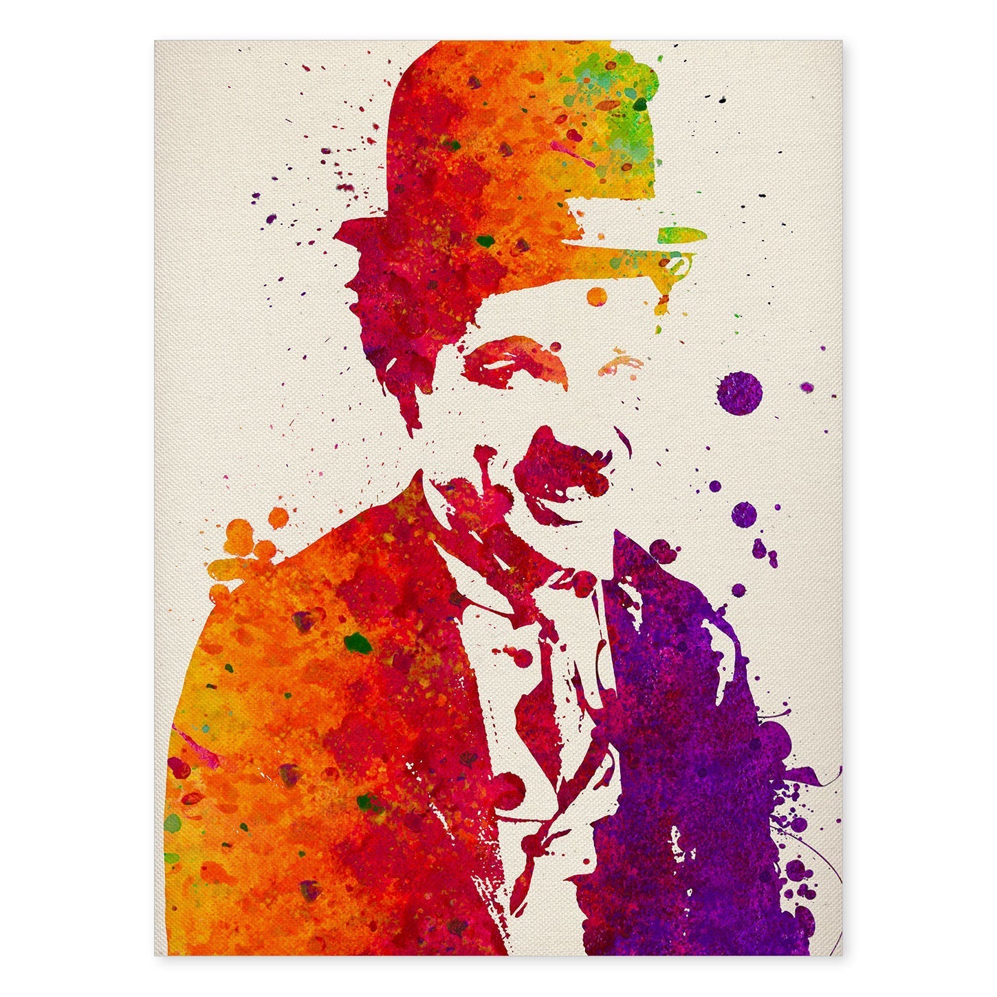 Poster de Charlie Chaplin sonriendo con diseño acuarela. Mix de láminas con estilo acuarela-Artwork-Nacnic-A4-Sin marco-Nacnic Estudio SL