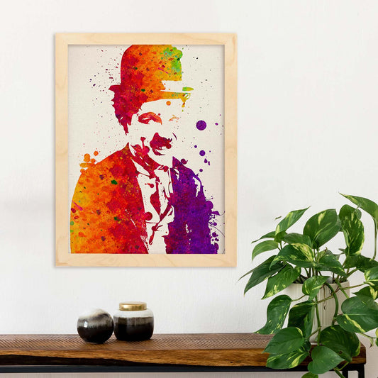 Poster de Charlie Chaplin sonriendo con diseño acuarela. Mix de láminas con estilo acuarela-Artwork-Nacnic-Nacnic Estudio SL