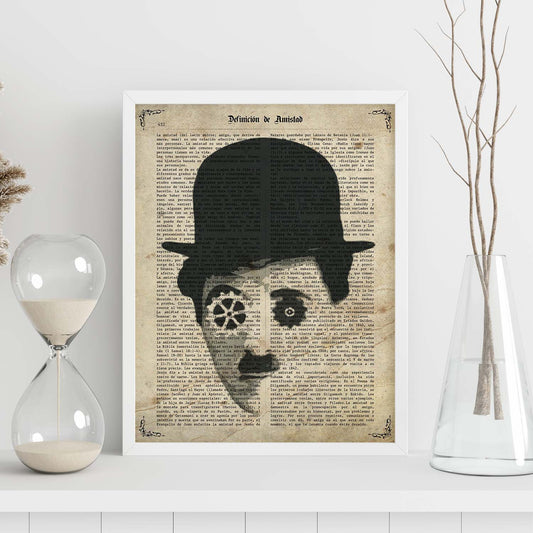 Poster de Charlie Chaplin tuercas. Láminas de personajes importantes. Posters de músicos, actores, inventores, exploradores, ...-Artwork-Nacnic-Nacnic Estudio SL