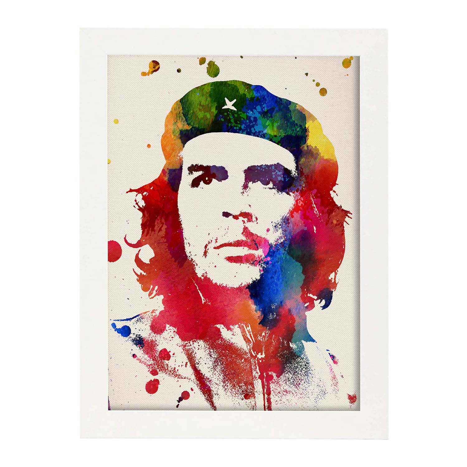 Poster de Che Guevara con diseño acuarela. Mix de láminas con estilo acuarela-Artwork-Nacnic-A3-Marco Blanco-Nacnic Estudio SL