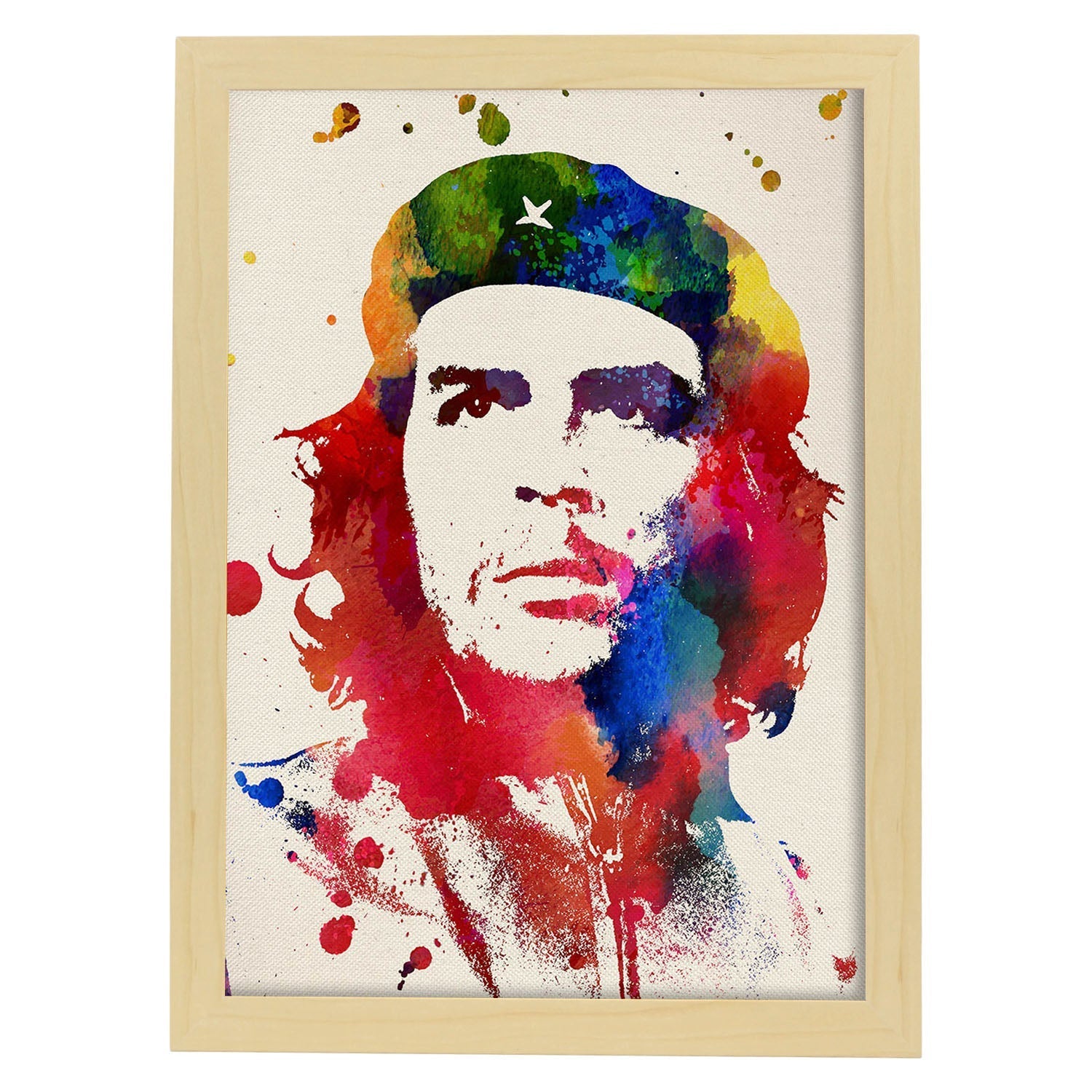 Poster de Che Guevara con diseño acuarela. Mix de láminas con estilo acuarela-Artwork-Nacnic-A3-Marco Madera clara-Nacnic Estudio SL