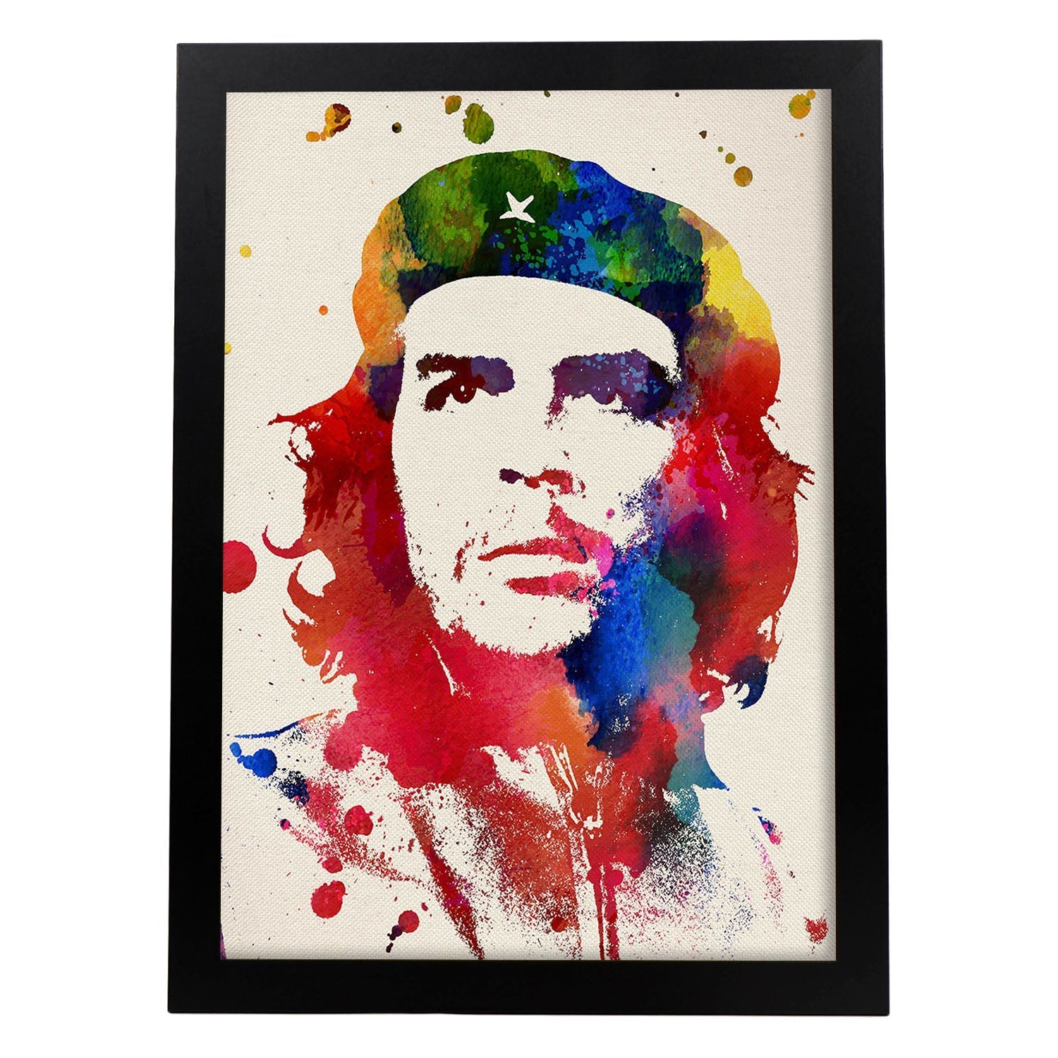 Poster de Che Guevara con diseño acuarela. Mix de láminas con estilo acuarela-Artwork-Nacnic-A3-Marco Negro-Nacnic Estudio SL