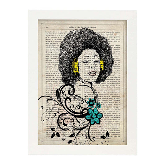 Poster de Chica afro.Láminas de chicas con textos. Diseño de interiores para mujeres.-Artwork-Nacnic-A4-Marco Blanco-Nacnic Estudio SL