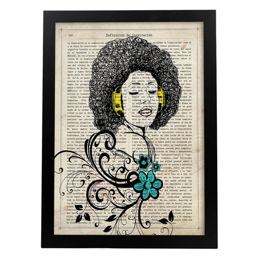 Poster de Chica afro.Láminas de chicas con textos. Diseño de interiores para mujeres.-Artwork-Nacnic-A4-Marco Negro-Nacnic Estudio SL