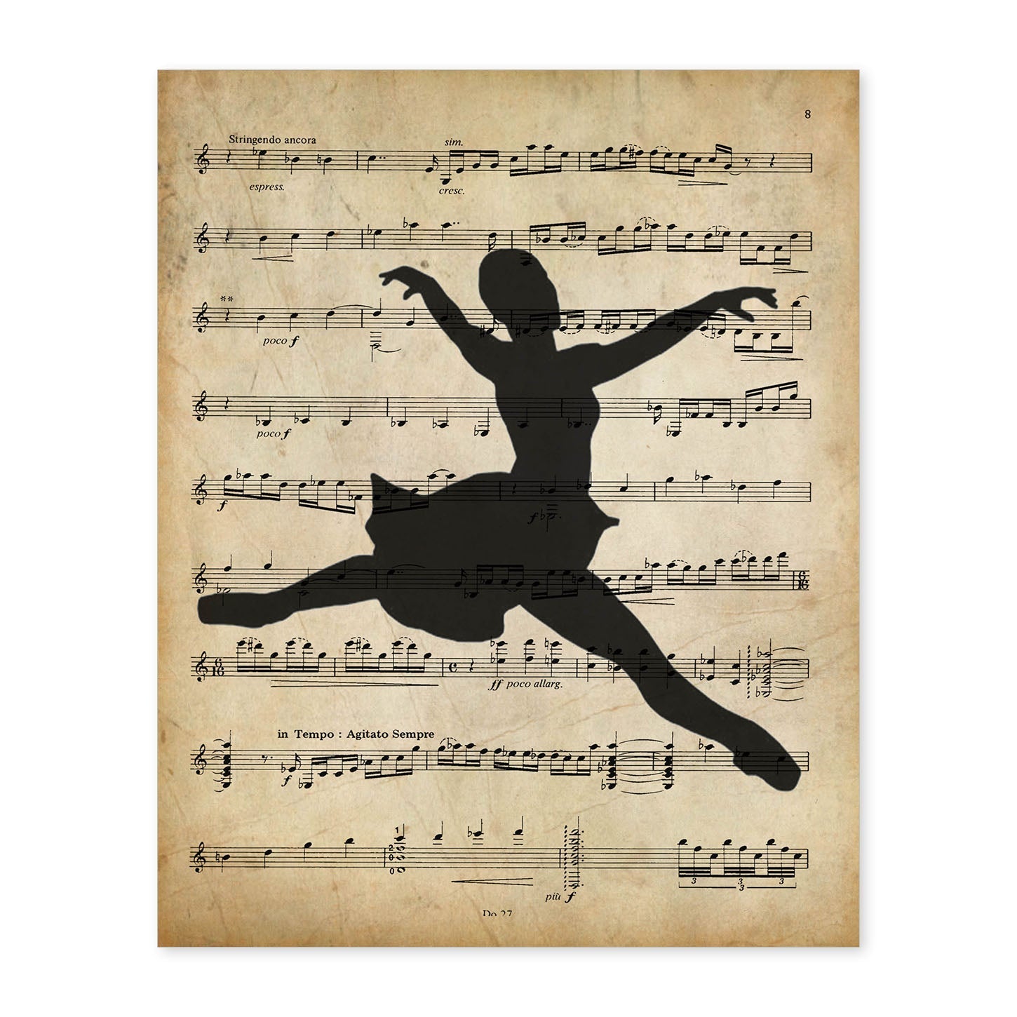 Poster de Chica bailando ballet sobre partitura. Láminas de imágenes con partituras. Diseño de música para el hogar.-Artwork-Nacnic-A4-Sin marco-Nacnic Estudio SL