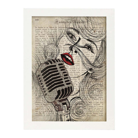 Poster de Chica cantando.Láminas de chicas con textos. Diseño de interiores para mujeres.-Artwork-Nacnic-A4-Marco Blanco-Nacnic Estudio SL