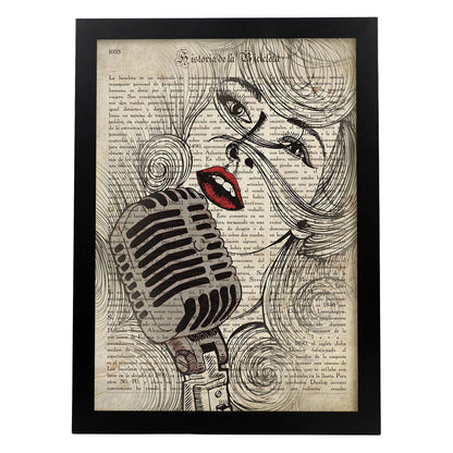 Poster de Chica cantando.Láminas de chicas con textos. Diseño de interiores para mujeres.-Artwork-Nacnic-A4-Marco Negro-Nacnic Estudio SL