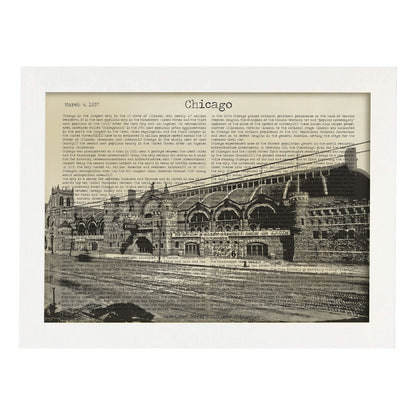 Poster de Chicago Coliseum. Láminas e ilustraciones de ciudades del mundo y monumentos famosos.-Artwork-Nacnic-A4-Marco Blanco-Nacnic Estudio SL