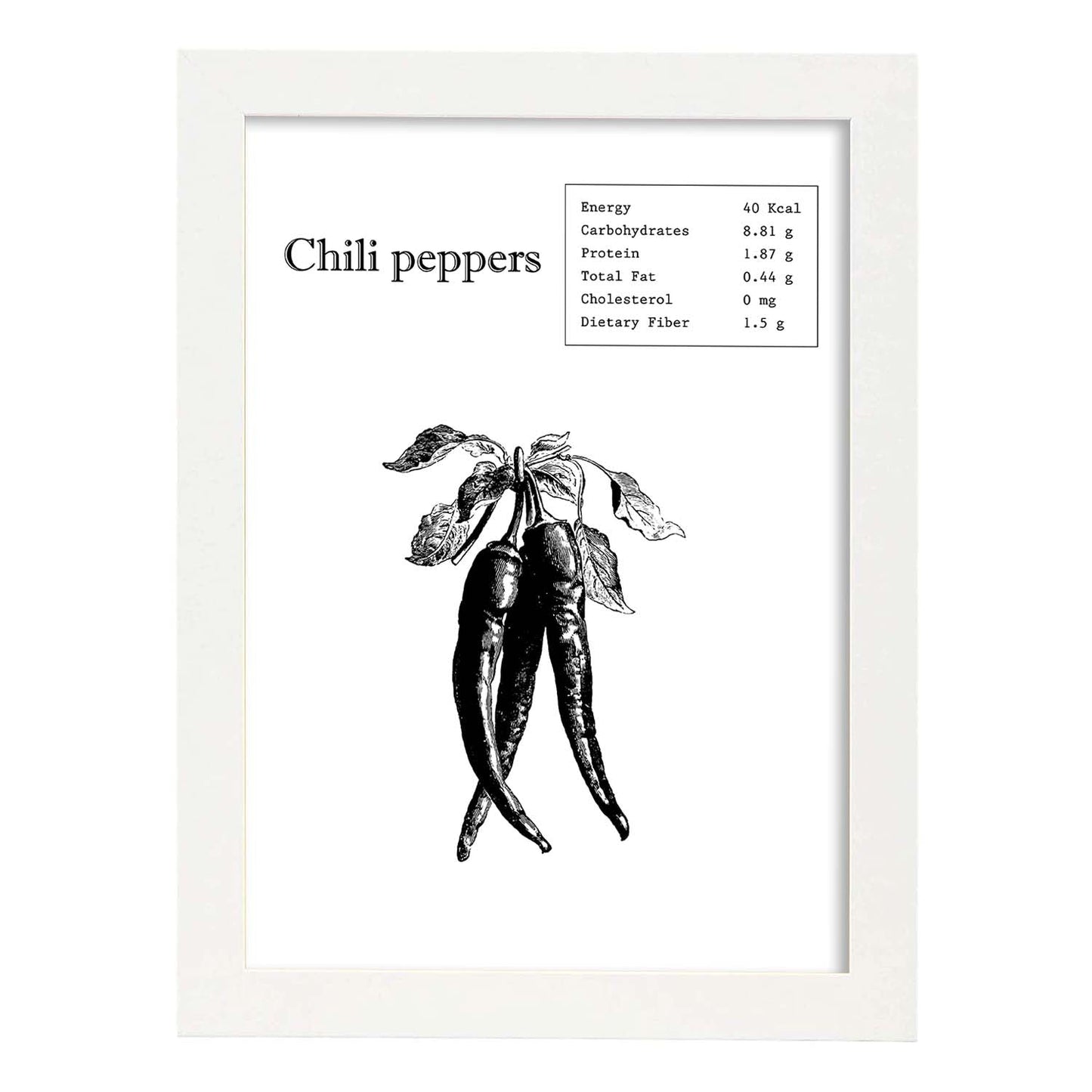 Poster de Chili peppers. Láminas de frutas y verduras en inglés.-Artwork-Nacnic-A3-Marco Blanco-Nacnic Estudio SL