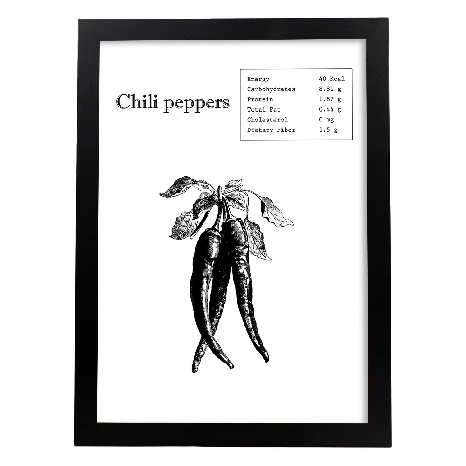 Poster de Chili peppers. Láminas de frutas y verduras en inglés.-Artwork-Nacnic-A3-Marco Negro-Nacnic Estudio SL