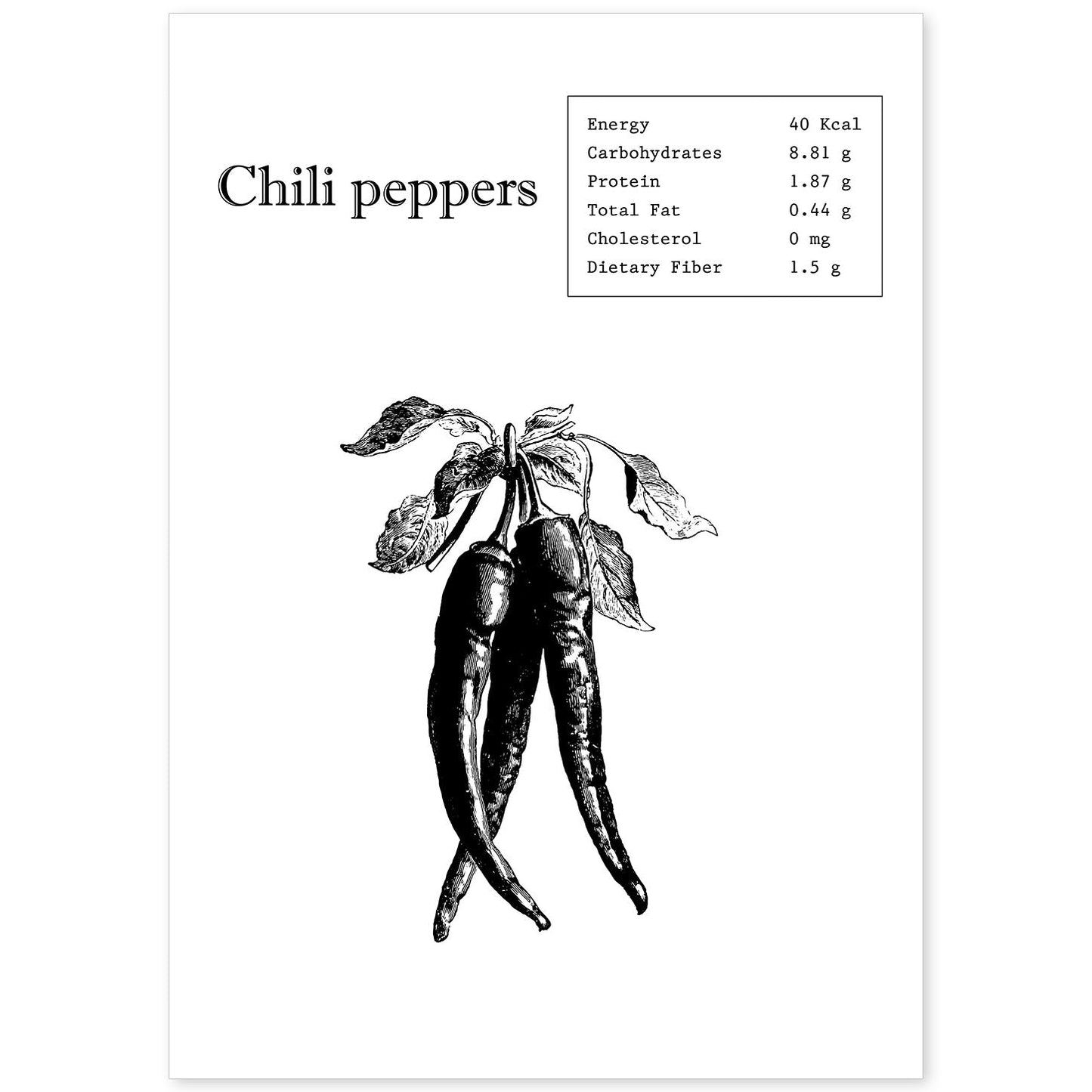 Poster de Chili peppers. Láminas de frutas y verduras en inglés.-Artwork-Nacnic-A4-Sin marco-Nacnic Estudio SL