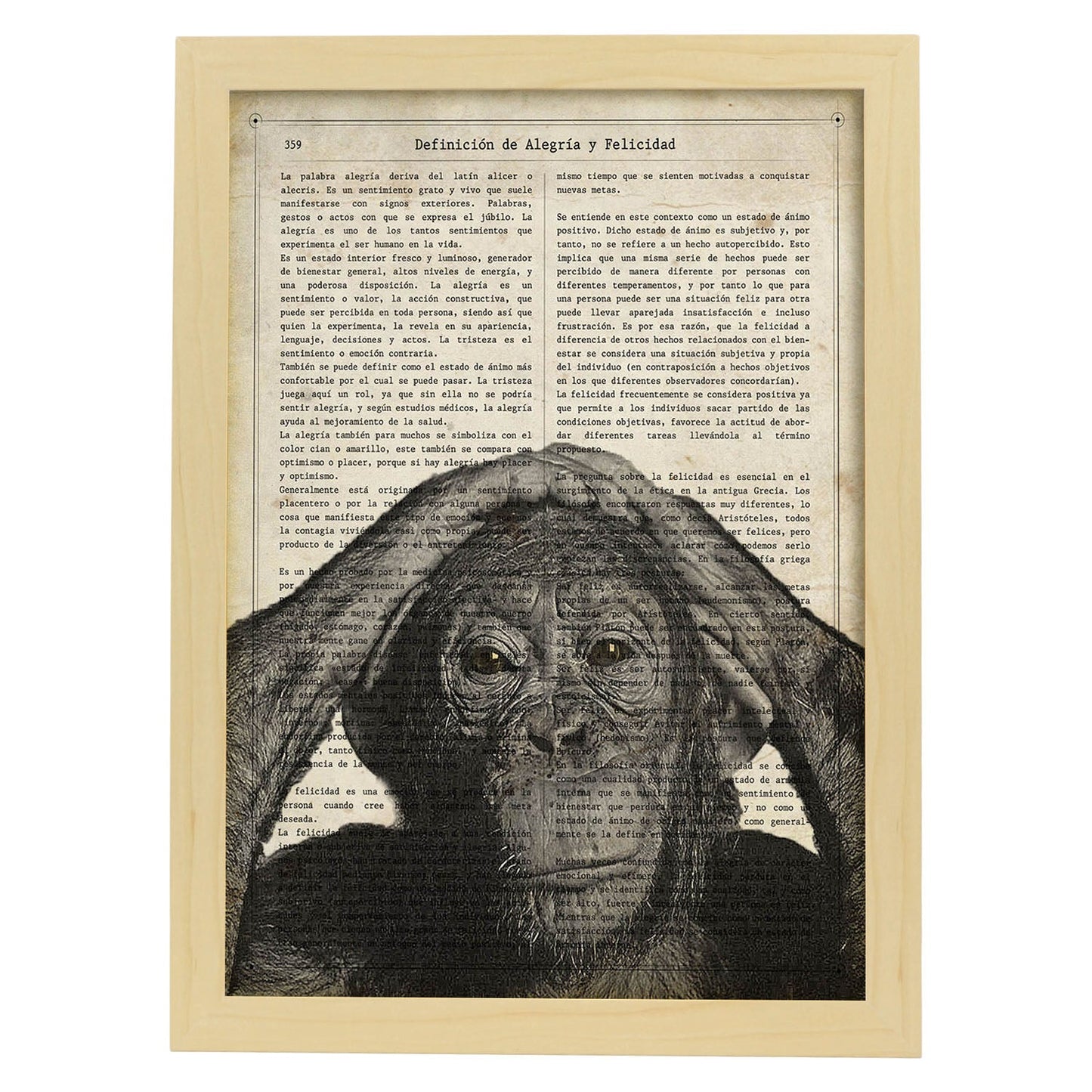 Poster de Chimpance. Láminas de animales con definiciones. Regalo para los amantes de los animales.-Artwork-Nacnic-A3-Marco Madera clara-Nacnic Estudio SL