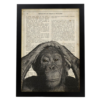 Poster de Chimpance. Láminas de animales con definiciones. Regalo para los amantes de los animales.-Artwork-Nacnic-A4-Marco Negro-Nacnic Estudio SL
