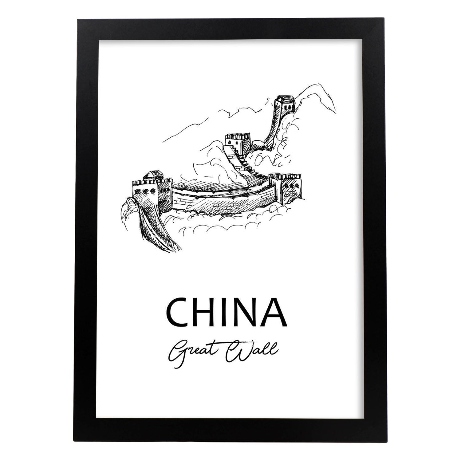 Poster de China - La gran muralla. Láminas con monumentos de ciudades.-Artwork-Nacnic-A3-Marco Negro-Nacnic Estudio SL
