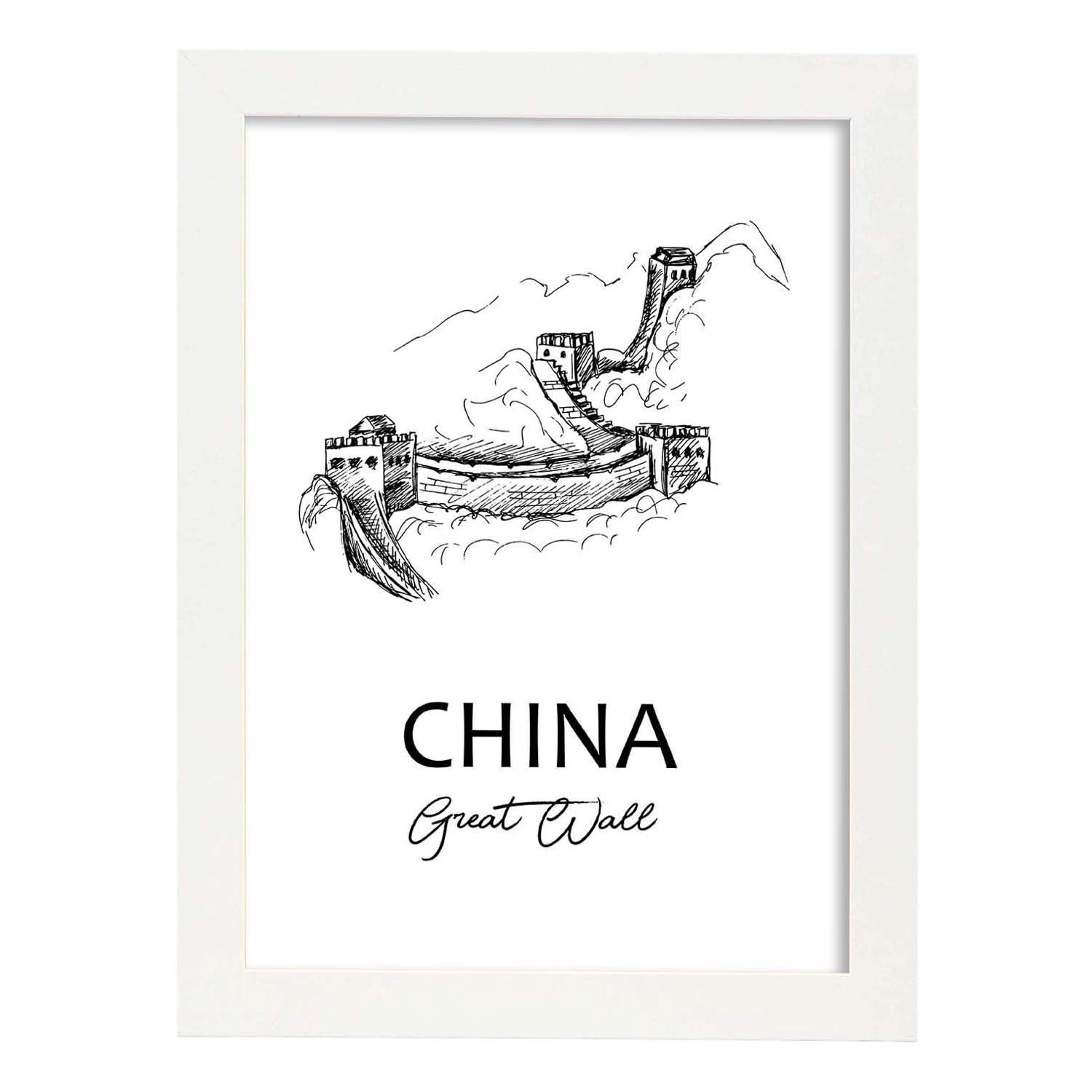 Poster de China - La gran muralla. Láminas con monumentos de ciudades.-Artwork-Nacnic-A4-Marco Blanco-Nacnic Estudio SL
