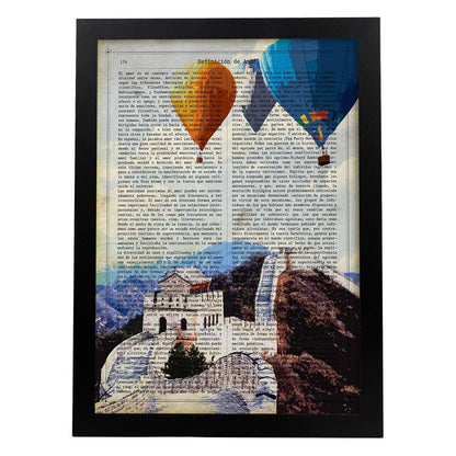 Poster de China (La gran Muralla). Láminas e ilustraciones de ciudades del mundo y monumentos famosos.-Artwork-Nacnic-A3-Marco Negro-Nacnic Estudio SL