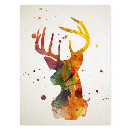 Poster de Ciervo estilo acuarela. Láminas de animales con estilo acuarela-Artwork-Nacnic-A4-Sin marco-Nacnic Estudio SL