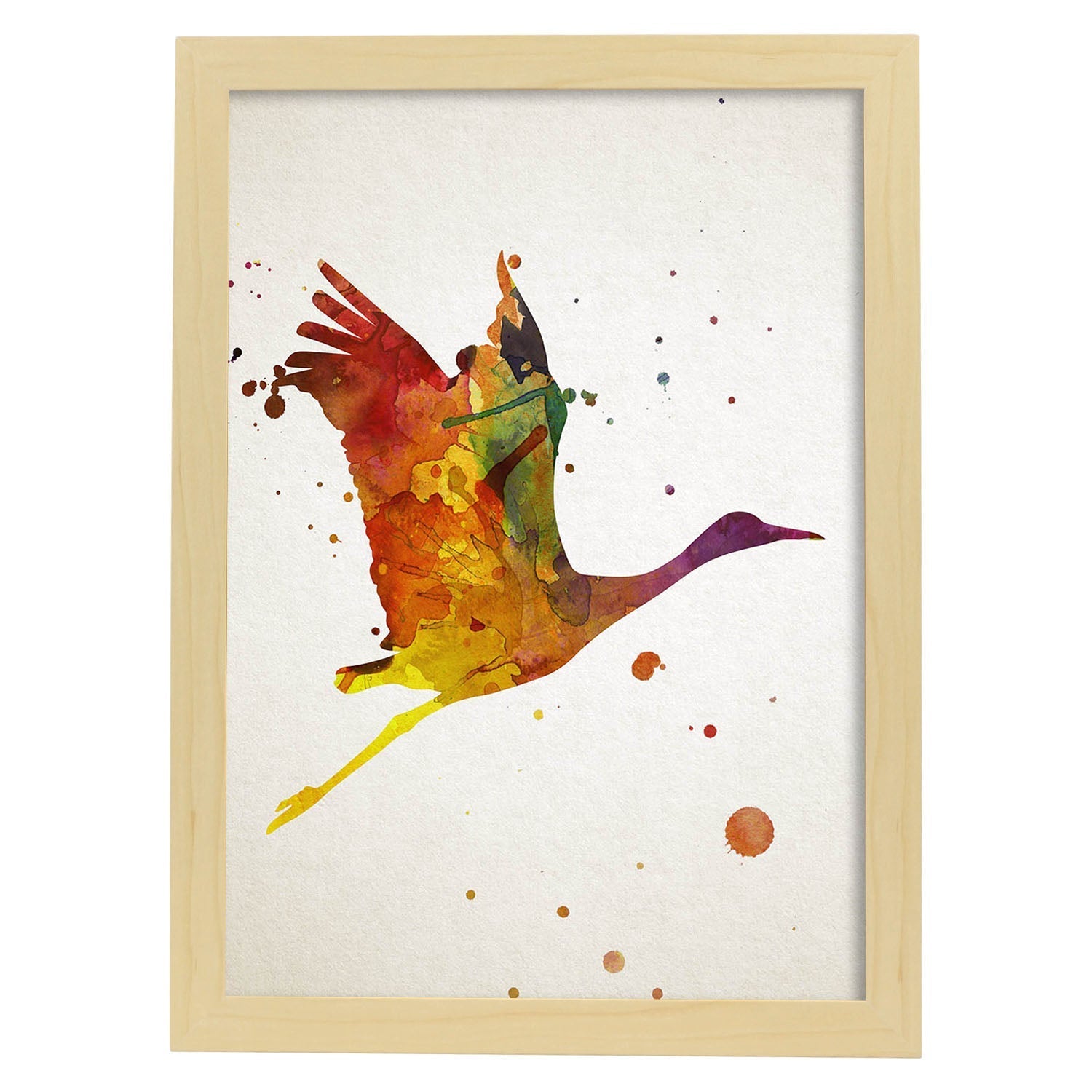 Poster de Cigüeña estilo acuarela. Láminas de animales con estilo acuarela-Artwork-Nacnic-A3-Marco Madera clara-Nacnic Estudio SL