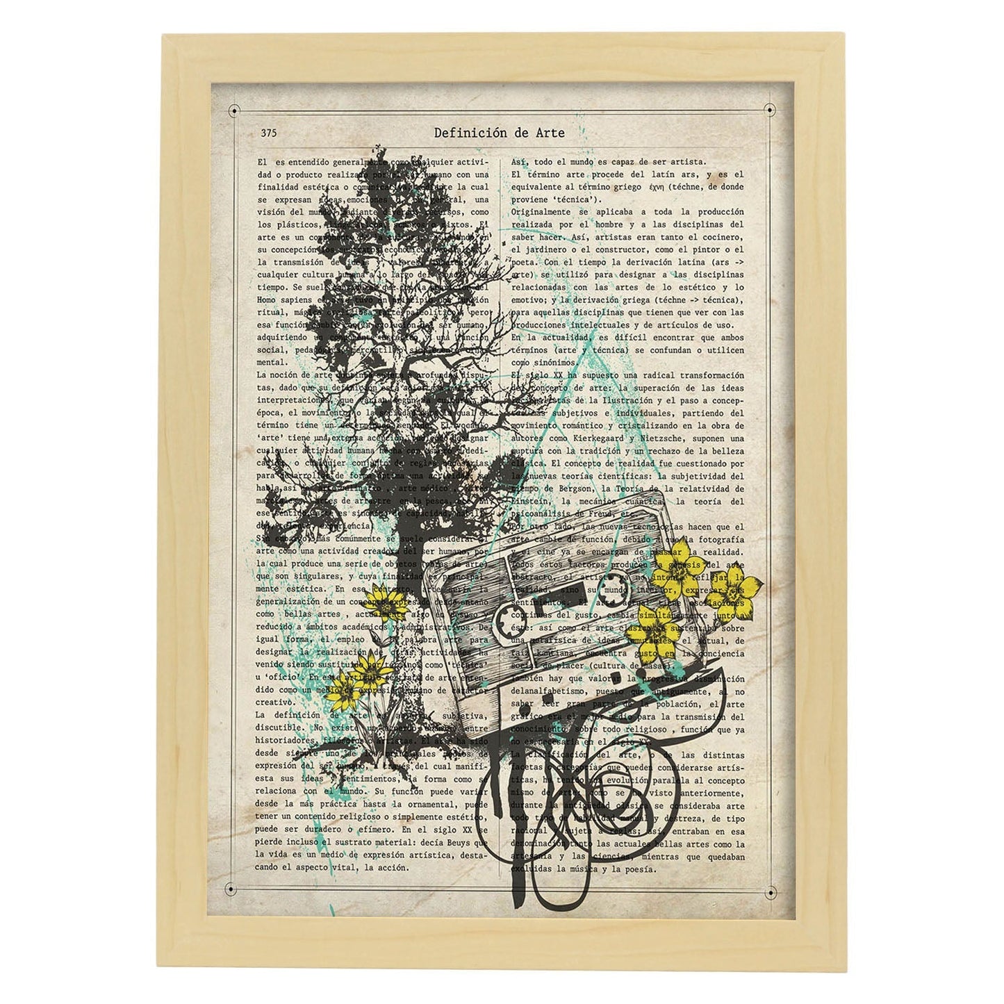 Poster de Cinta de casete con flores. Láminas musicales con definiciones para-Artwork-Nacnic-A3-Marco Madera clara-Nacnic Estudio SL