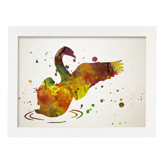 Poster de Cisne estilo acuarela. Láminas de animales con estilo acuarela-Artwork-Nacnic-A4-Marco Blanco-Nacnic Estudio SL