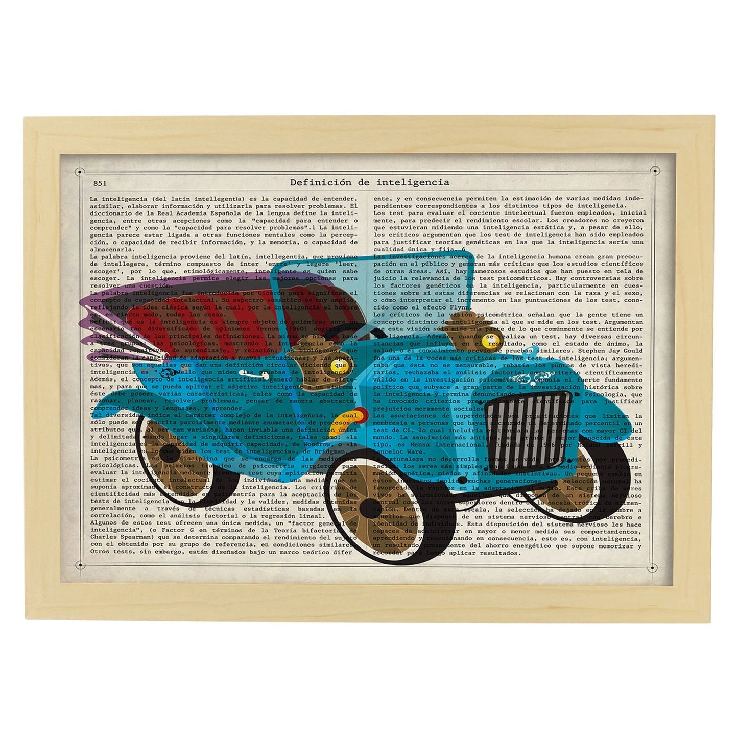 Poster de Coche antiguo azul. Láminas de vehículos con definiciones. Ilustraciones vintage de coches, motos, aviones, -Artwork-Nacnic-A3-Marco Madera clara-Nacnic Estudio SL