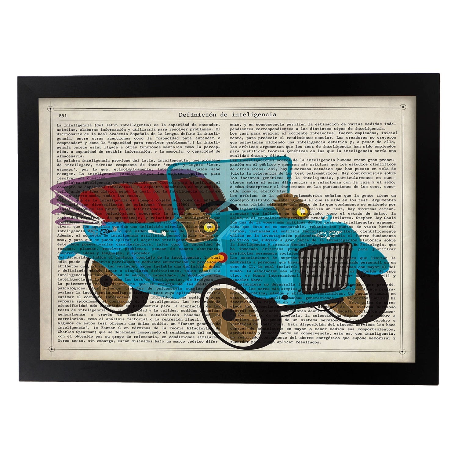 Poster de Coche antiguo azul. Láminas de vehículos con definiciones. Ilustraciones vintage de coches, motos, aviones, -Artwork-Nacnic-A3-Marco Negro-Nacnic Estudio SL