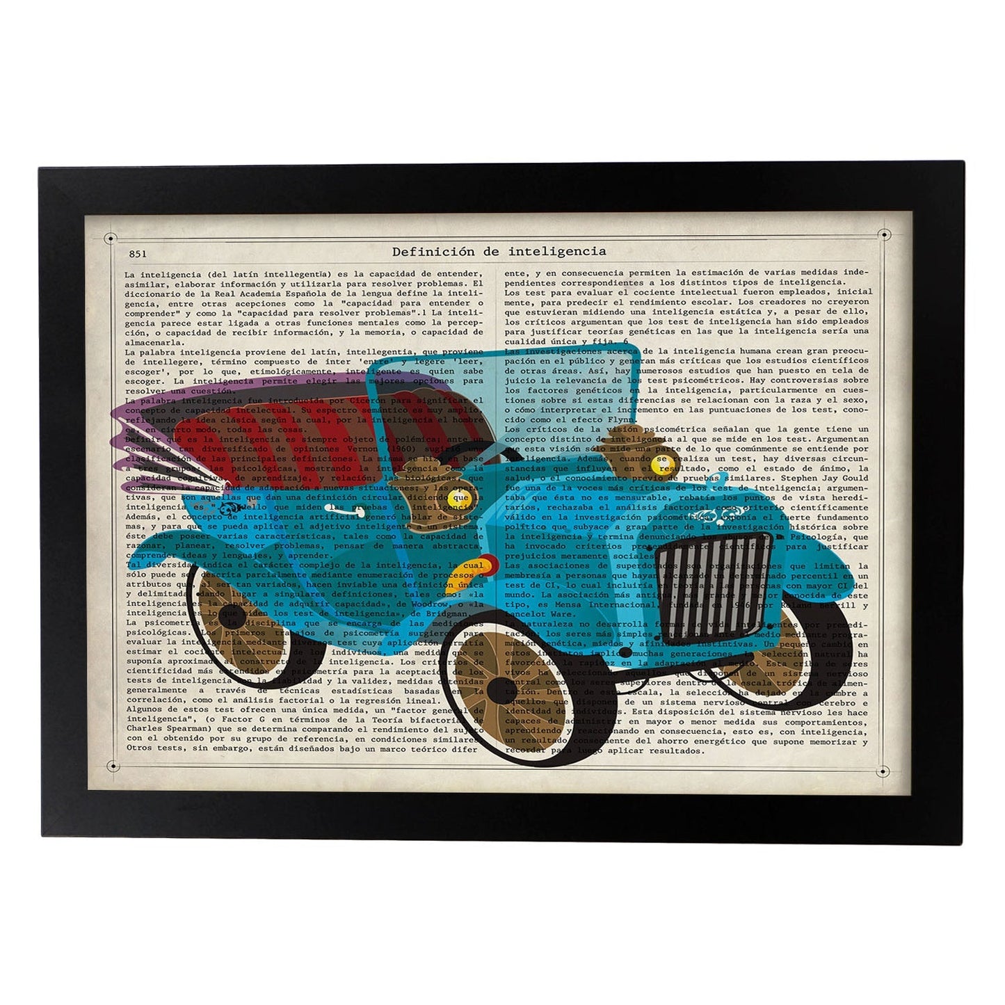 Poster de Coche antiguo azul. Láminas de vehículos con definiciones. Ilustraciones vintage de coches, motos, aviones, -Artwork-Nacnic-A4-Marco Negro-Nacnic Estudio SL