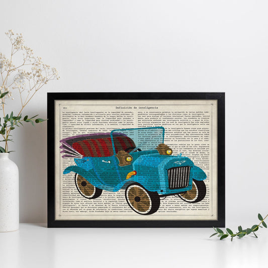 Poster de Coche antiguo azul. Láminas de vehículos con definiciones. Ilustraciones vintage de coches, motos, aviones, -Artwork-Nacnic-Nacnic Estudio SL