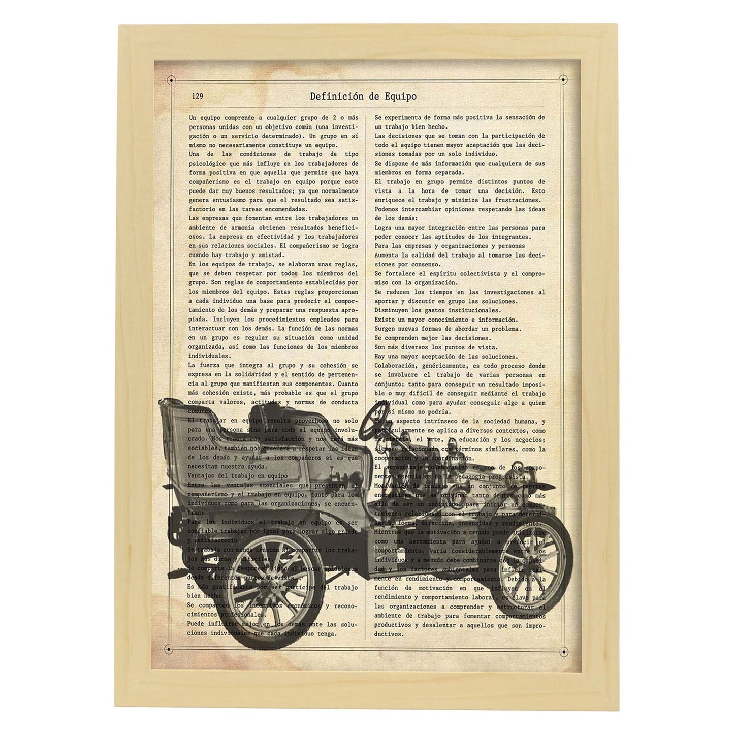 Poster de Coche antiguo. Láminas de vehículos con definiciones. Ilustraciones vintage de coches, motos, aviones, -Artwork-Nacnic-A3-Marco Madera clara-Nacnic Estudio SL